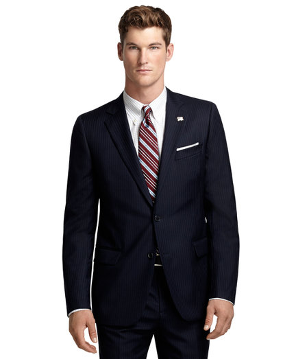 Brooks Brothers Fitzgerald Fit Saxxon Wool Alternating Stripe 1818 Suit