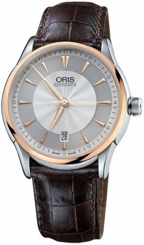 Oris Men's 733 7591 6351LS Artelier Date Silver and Grey Guilloche Dial Watch