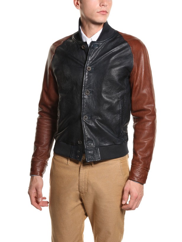 Levis Made & Crafted Leather Varsity - Navy + Brown - | Styleforum