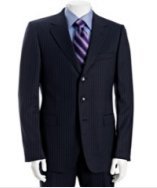 Gucci navy pinstripe wool 3-button suit with flat front trousers