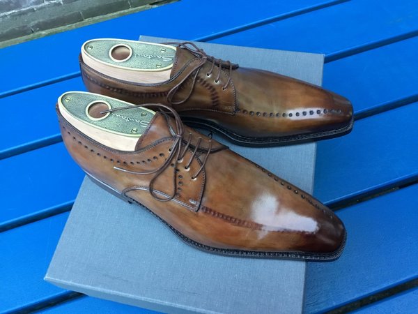 SOLD**NIB SANTONI LIMITED EDITION DERBY SHOES, 8 E UK in BROWN