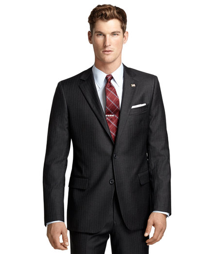 Brooks Brothers Fitzgerald Fit Saxxon Wool Bead Stripe 1818 Suit