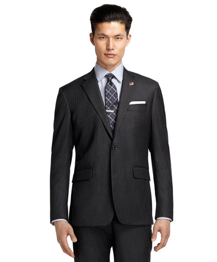 Brooks Brothers Milano Fit Saxxon Wool Bead Stripe 1818 Suit