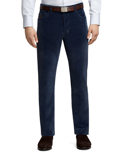 Brooks Brothers Plain-Front Blue Five-Pocket Corduroy Trousers