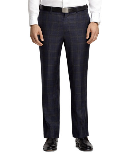 Brooks Brothers Fitzgerald Fit Plain-Front Navy Plaid Trousers