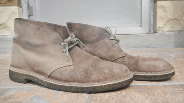 taupe distressed suede clarks