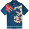 $479 Valentino SS17' Short Sleeve Bowling Shirt Blue Palm; Size 41 aka M/L
