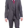 Cesare Attolini 38R Gray with Blue Windowpane 2-Button Three Piece Wool Blend Suit with Peak Lapels