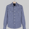 WTB - DRAKE'S Blue Cotton Chambray Two Pocket Western Shirt - Size Medium