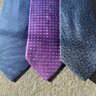 Modern Hermes Woven Silk Neck Tie in Purple w/ Blue & Orange Geometric mini "H" pattern