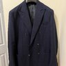 Thom Sweeney Double-Breasted Deconstructed Hopsack Blazer, Navy, Size 52