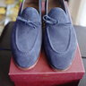 Carmina Navy Suede String Loafers for sale