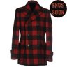 ENDED | ASPESI Red Black Buffalo Check Wool Thermore Pea Coat NEW L